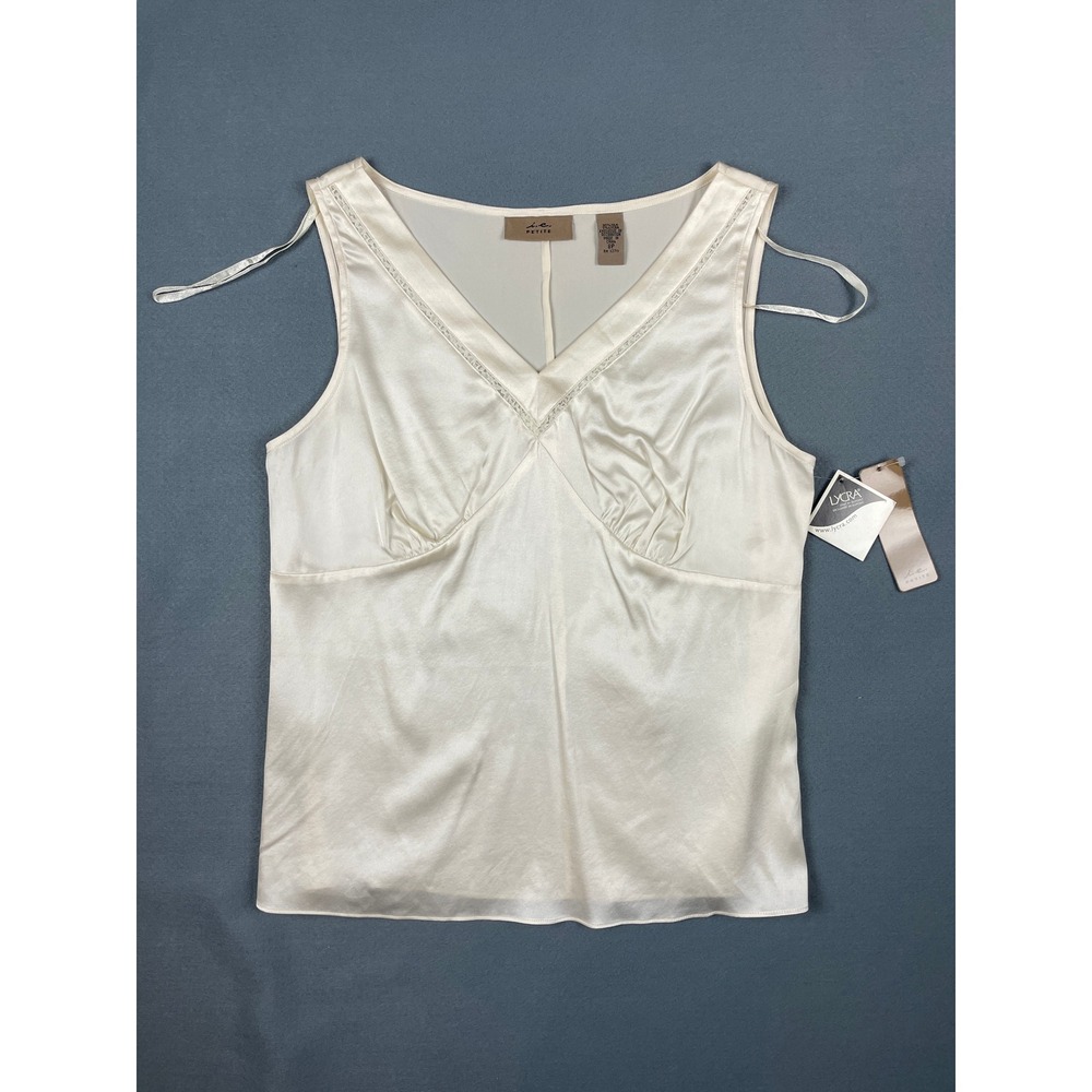 I.E. Petite Silk Shell Tank Top Minimalist Career Coquette Ivory Silk Blend 8P‎